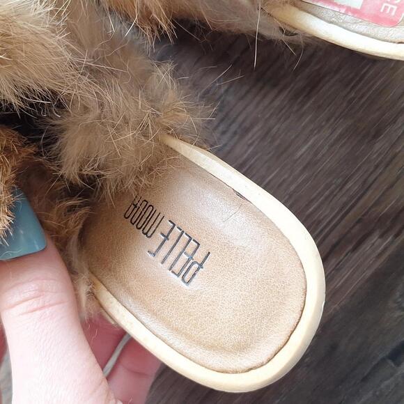 Pelle Moda Tan Leather Fur Wood Heel Size 6 - Picture 8 of 9